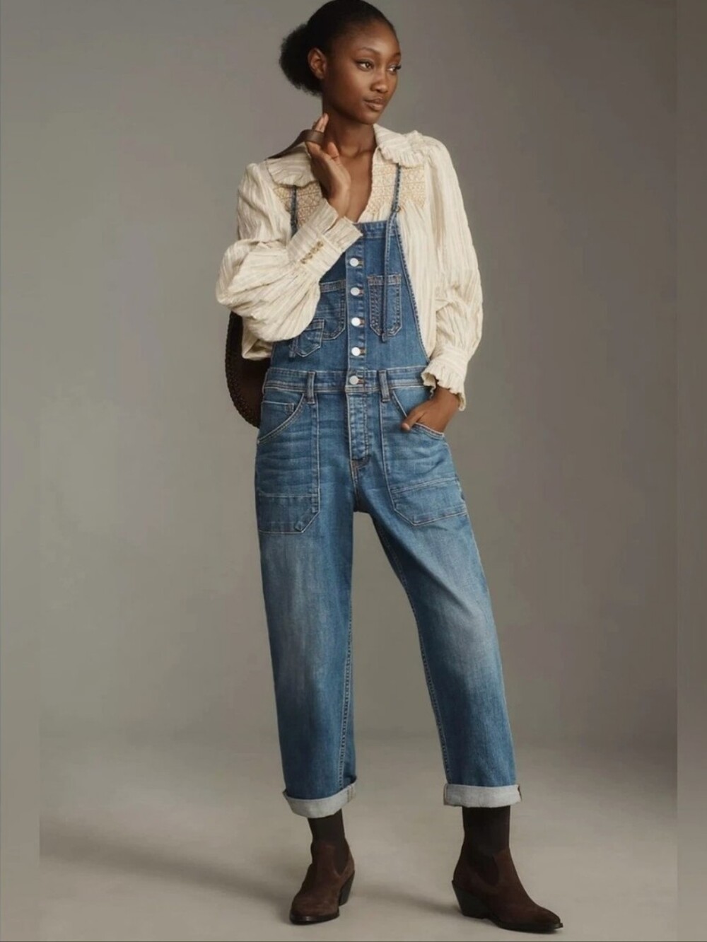 Pilcro Painter Denim Overalls Sz Medium Button Front Fall Layering Farm Girl